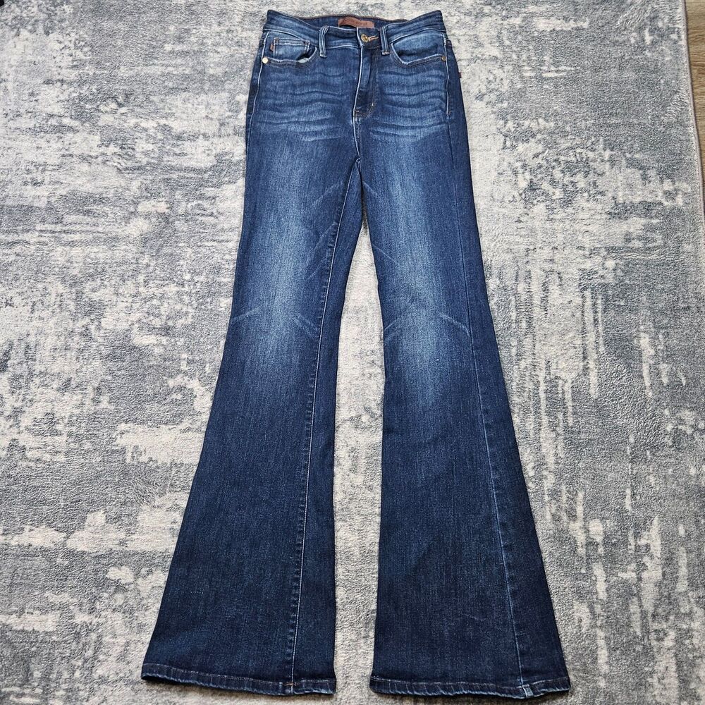 Judy Blue Flare Jeans Womens Size 1/25 Blue Stretch Whiskers Medium Wash 25x32
